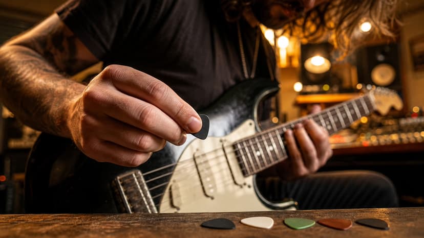 Illustratie bij het artikel: Gitaar plectrum kiezen: zo pak je het aan